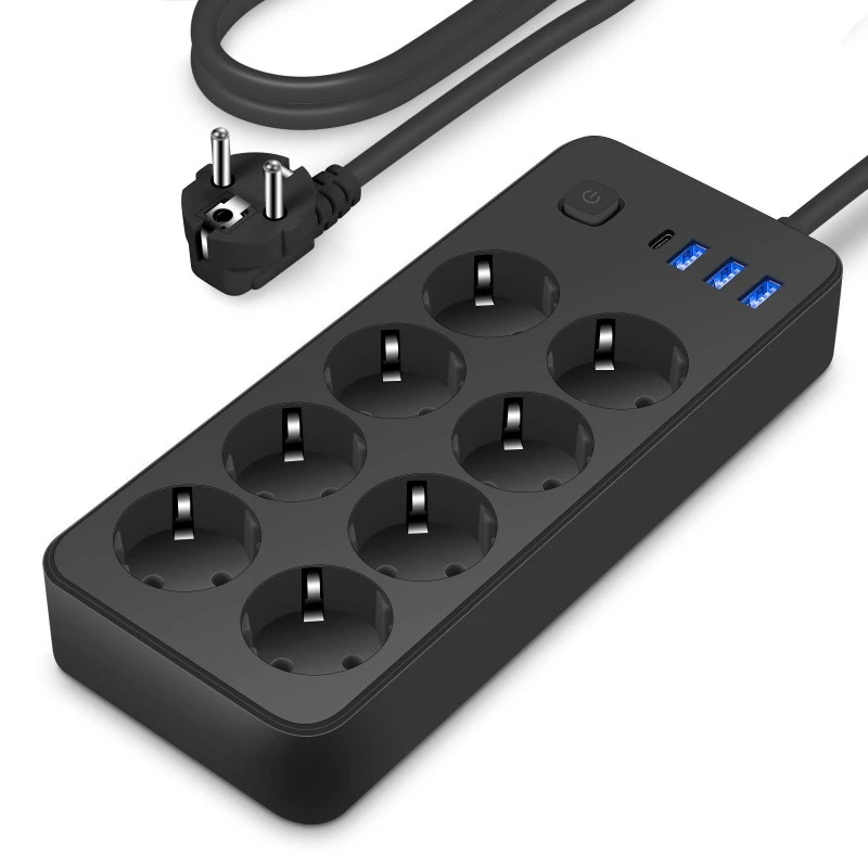 4 USB పోర్ట్‌లతో EU స్టాండర్డ్ పవర్ స్ట్రిప్ 8 AC