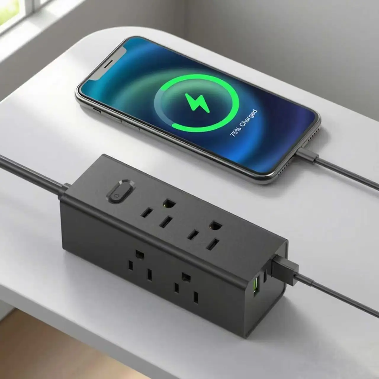 USB ఫ్లాట్ ప్లగ్ ఎక్స్‌టెన్షన్ కార్డ్ ట్రావెల్ పవర్ స్ట్రిప్‌తో US పవర్ స్ట్రిప్